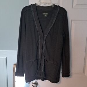 Eddie Bauer Raw Edge V-Neck Cardigan Women Size Large Black